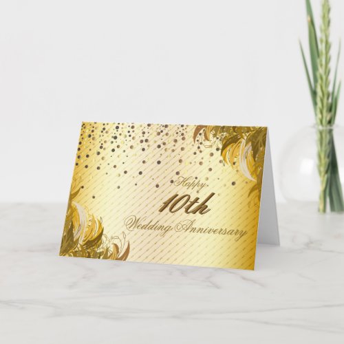 Gold Metal Floral Happy 10th Wedding Anniversary Card