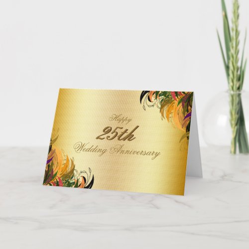 Gold Metal Floral Happy 25th Wedding Anniversary Card