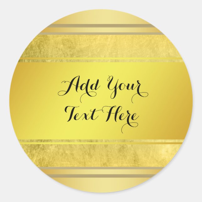 Gold Metal Foil Faux Glitter Customize Classic Classic Round Sticker (Front)