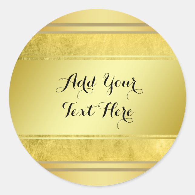 Gold Metal Foil Faux Glitter Customize Classic Round Sticker (Front)