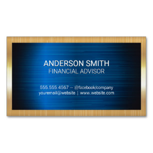Gold Metal Frame   Blue Metal Background Business Card Magnet