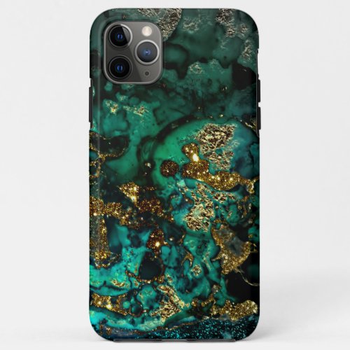 Gold Metal Glitter on Dark Emerald Marble iPhone 11 Pro Max Case