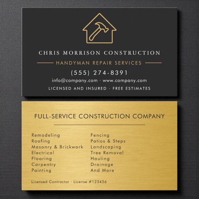 Gold Metal Handyman Construction Black  Business Card (Creator Uploaded)