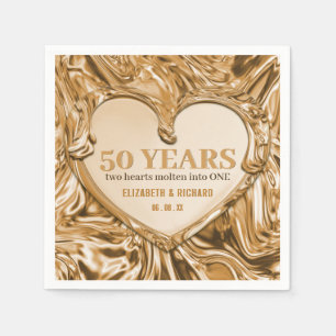 Gold Metal Heart Wedding Anniversary Napkins