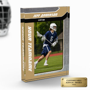 Gold Metal Lacrosse Player Personalized Acrylic Award