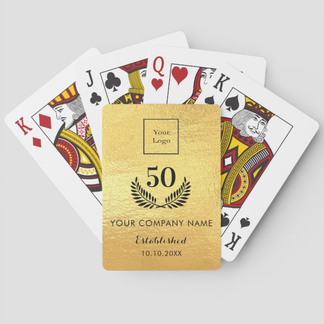 Gold metal logo business years of service poker cards (Back)
