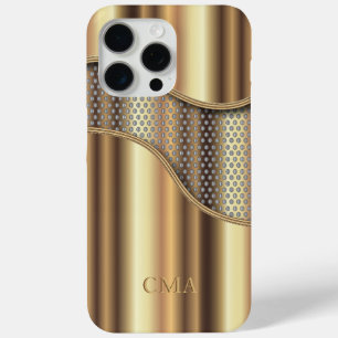 Gold Metal Mesh   Monogram iPhone 15 Pro Max Case