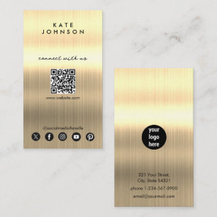 Gold Metal Modern Social Media Connect With Us Business Card