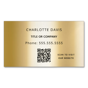 Gold metal monogram QR code minimalist elegant Business Card Magnet