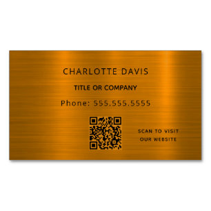 Gold metal monogram QR code minimalist elegant Business Card Magnet