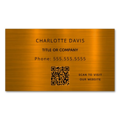 Gold metal monogram QR code minimalist elegant  Business Card Magnet