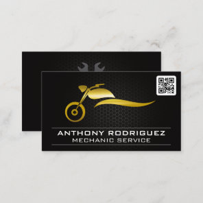 Gold Metal Motorcycle Logo | QR Code Business Card