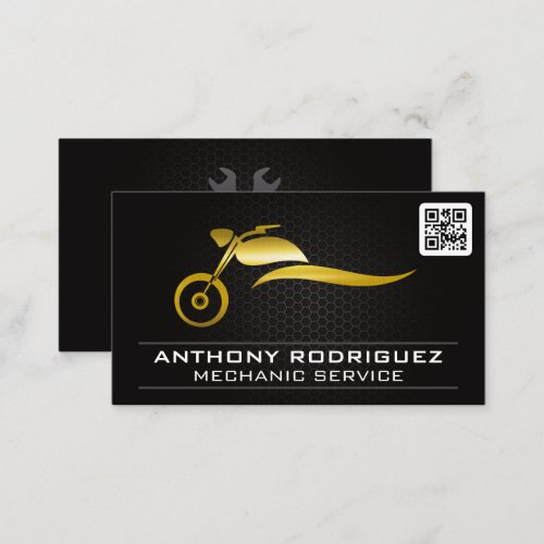 Gold Metal Motorcycle Logo  QR Code Business Card