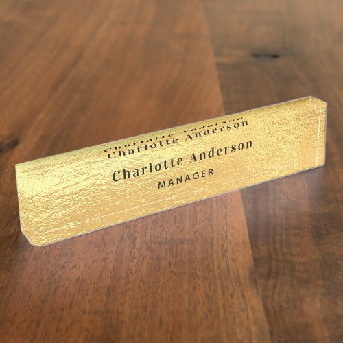 Gold metal name title classic elegant desk name plate