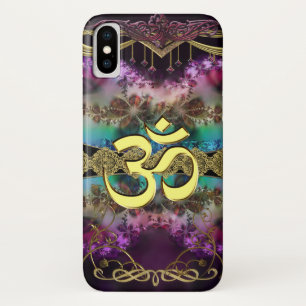 Gold Metal OM-Symbol on Fractal Tapestry iPhone X Case