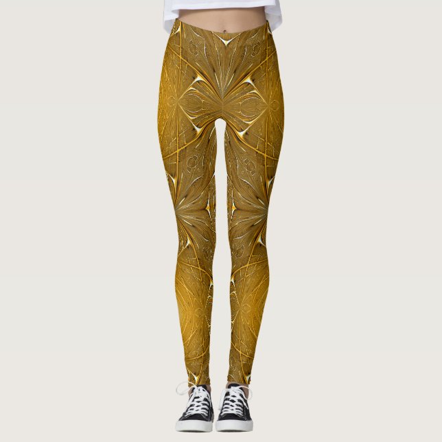 Gold Metal Pattern Design Leggings (Front)