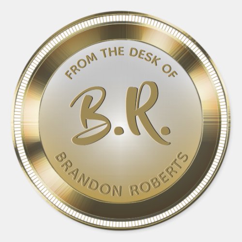 Gold Metal Personalized Initial Classic Round Sticker