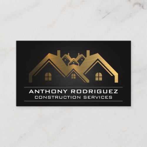 Gold Metal Property Houses Business Card