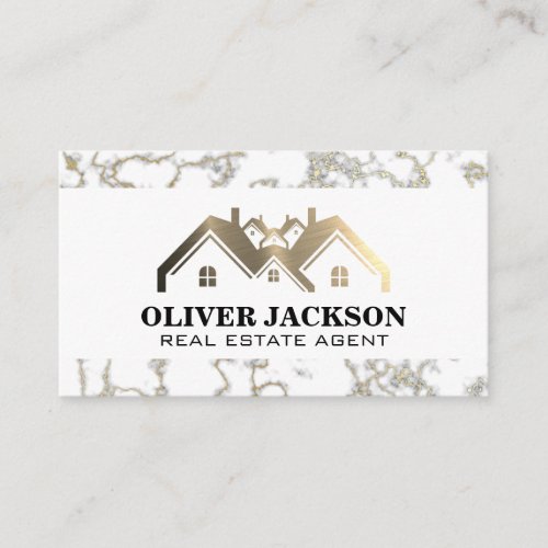 Gold Metal Real Estate Logo  Marble Business Card