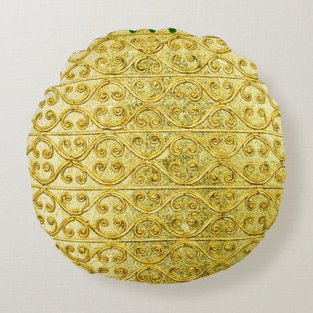 Gold metal seamless pattern  round pillow (Front)
