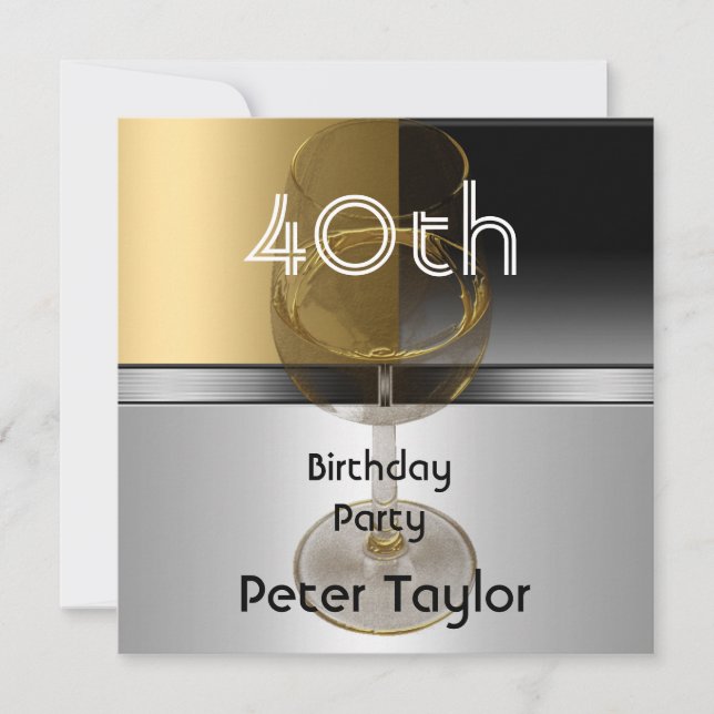 Gold Metal Silver Mens 40th Birthday Man Invitation (Front)
