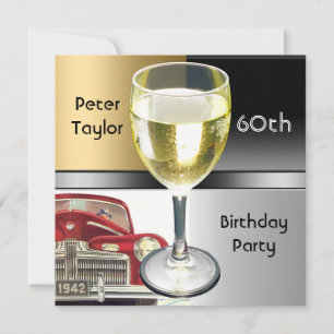 Gold Metal Silver Red Car Mens 60th Birthday Man Invitation