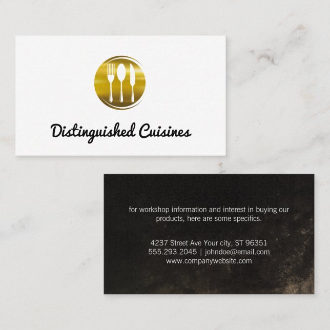 Gold Metal Silverware Logo Business Card (Front/Back)