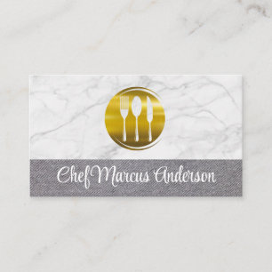 Gold Metal Silverware Logo Restaurant Business Card