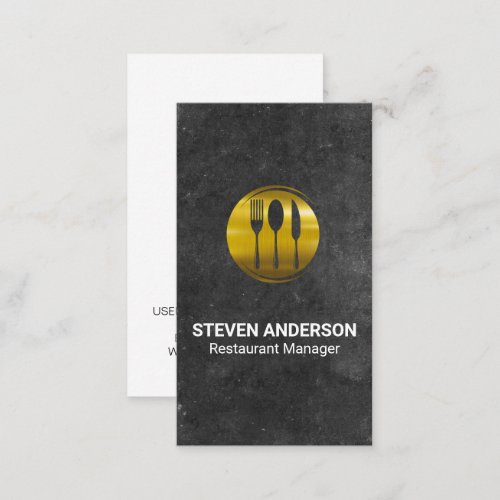 Gold Metal Silverware  Slate Background Business Card