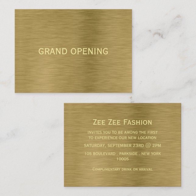 Gold Metal Texture Grand Opening Ceremony Card (Front/Back)