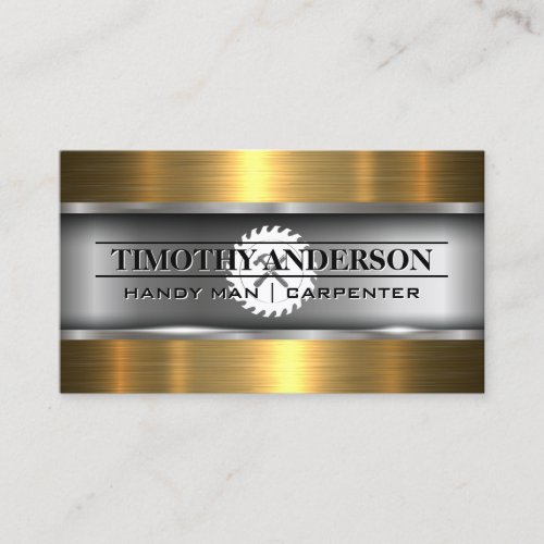 Gold Metal Wood  Saw and Hammer  Business Card