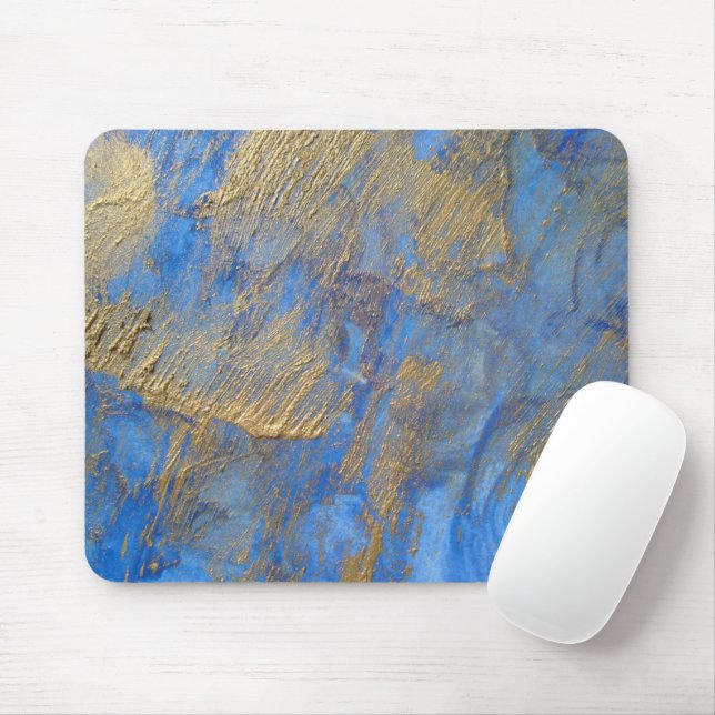 Gold Metallic Abstract On Blue Mouse Pad (With Mouse)