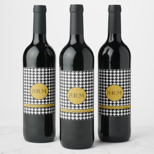 Gold Metallic Accent Houndstooth Pattern Set of 6 Wine Label