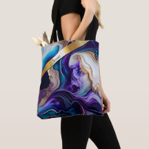 Gold metallic accents on teal and purple swirls