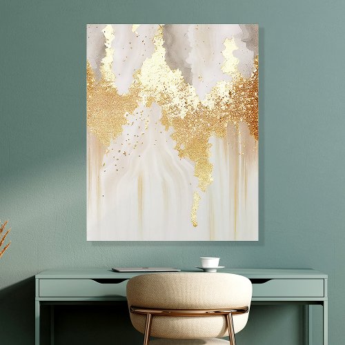 Gold Metallic And Cream Abstract Wall Art Acrylic Photo Tile