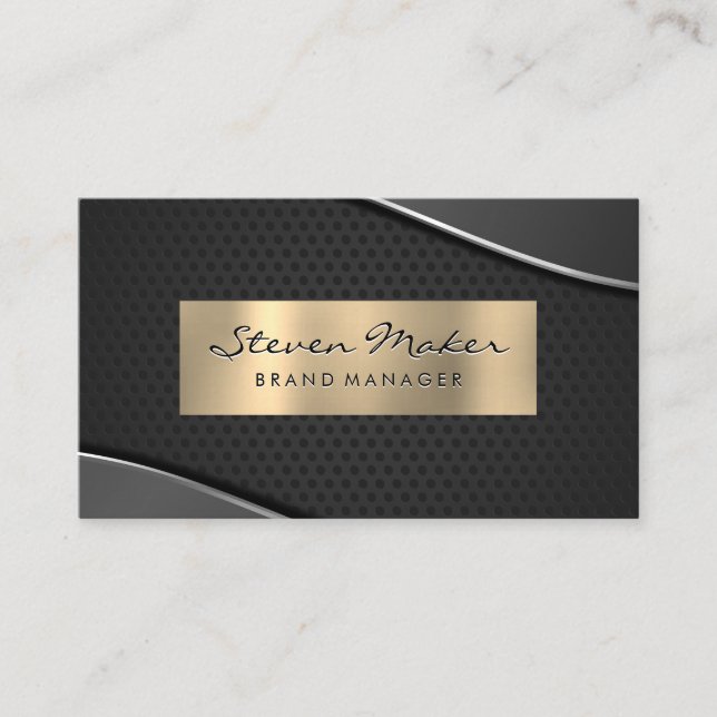 Gold Metallic and Gray | Perforated Mesh Business Card (Front)