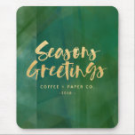 Gold metallic and green seasons greetings mouse pad<br><div class="desc">Gold metallic seasons greetings Christmas / holiday design. With hand painted green details and gold effect script text. This modern design is part of a coordinating holiday collection.</div>