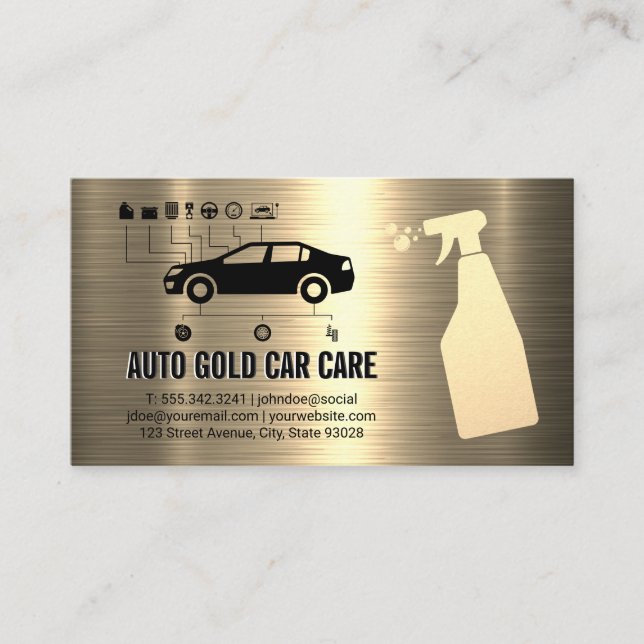 Gold Metallic | Auto Service | Cleaning Repair Business Card (Front)