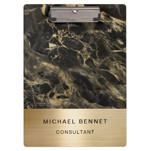 Gold Metallic Black Marble Consultant Business Clipboard
