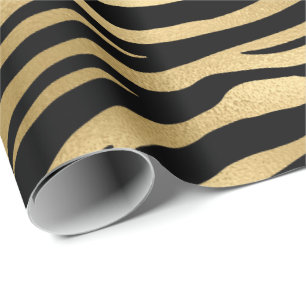 Gold Metallic Black Tiger Animal Skin Elegant Fur Wrapping Paper