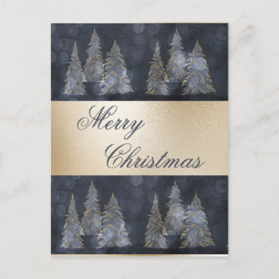 Gold Metallic Blue Elegant Pine Merry Christmas H Holiday Postcard