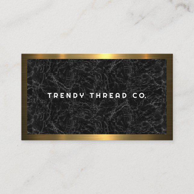 Gold Metallic Border | Black Marble Business Card (Front)