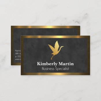 Gold Metallic Border | Black Texture Background Business Card by lovely_businesscards at Zazzle