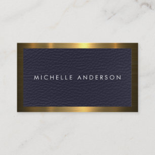 Gold Metallic Border Blue Leather Texture Business Card