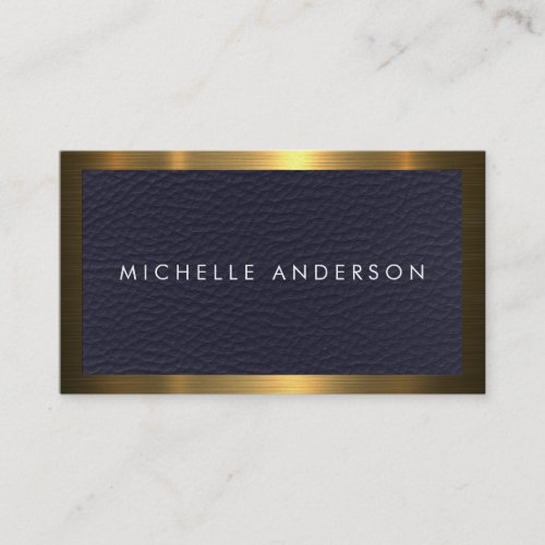 Gold Metallic Border  Blue Leather Texture Business Card