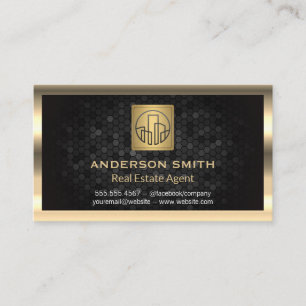 Gold Metallic Border   Building Icon   Geometric Business Card