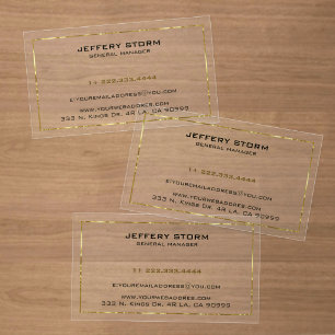 Gold Metallic Border Clear Business Cards