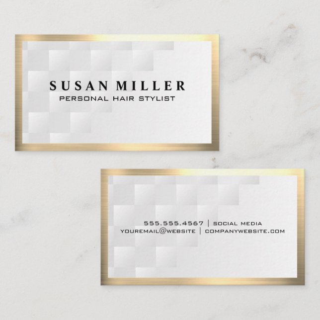 Gold Metallic Border | Geometric White Business Card (Front/Back)