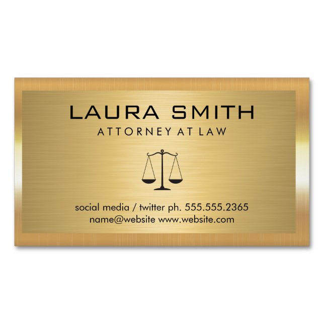 Gold Metallic Border | Gold Metal Brushed Business Card Magnet (Front)
