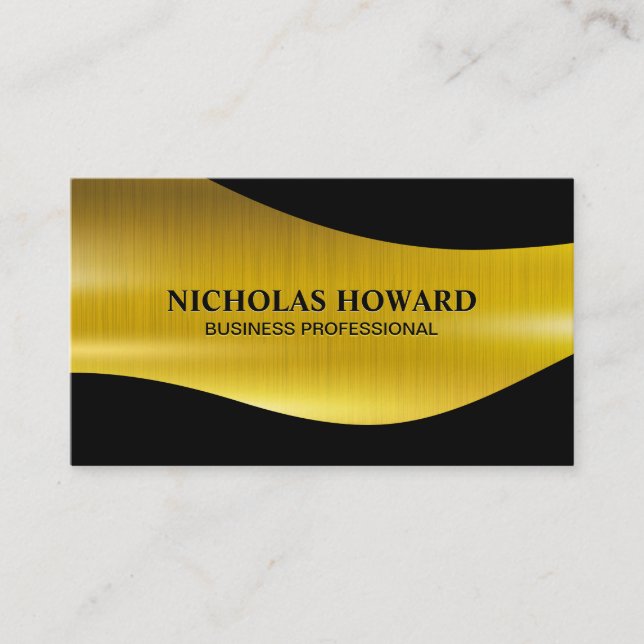 Gold Metallic Brush and Black Business Card (Front)